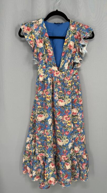 MAJORELLE Dresses & Skirts - Revolve Majorelle Mistwoot Dress XS Blue Floral Midi Wrap Cottagecore Fairy